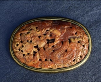 Lovely Antique Chinese Tibetan Amber Butterscotch Amber Pendant With Dragon