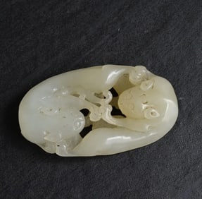 Antique Chinese Carved White Jade Toggle 60.97g – Mythical Beast 3" x 1.75"