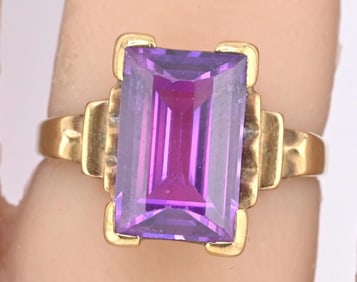 10K Yellow Gold Sapphire Ring Art Deco / Retro Era IGI Certified Size 6.75