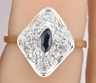 14K Yellow & White Gold Ring With Natural Sapphires, Diamonds Ring Size 6.25