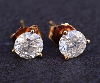 IGI Certified 14K Yellow Gold Diamond Stud Earrings | 1.00ct Total (0.50ct Each)