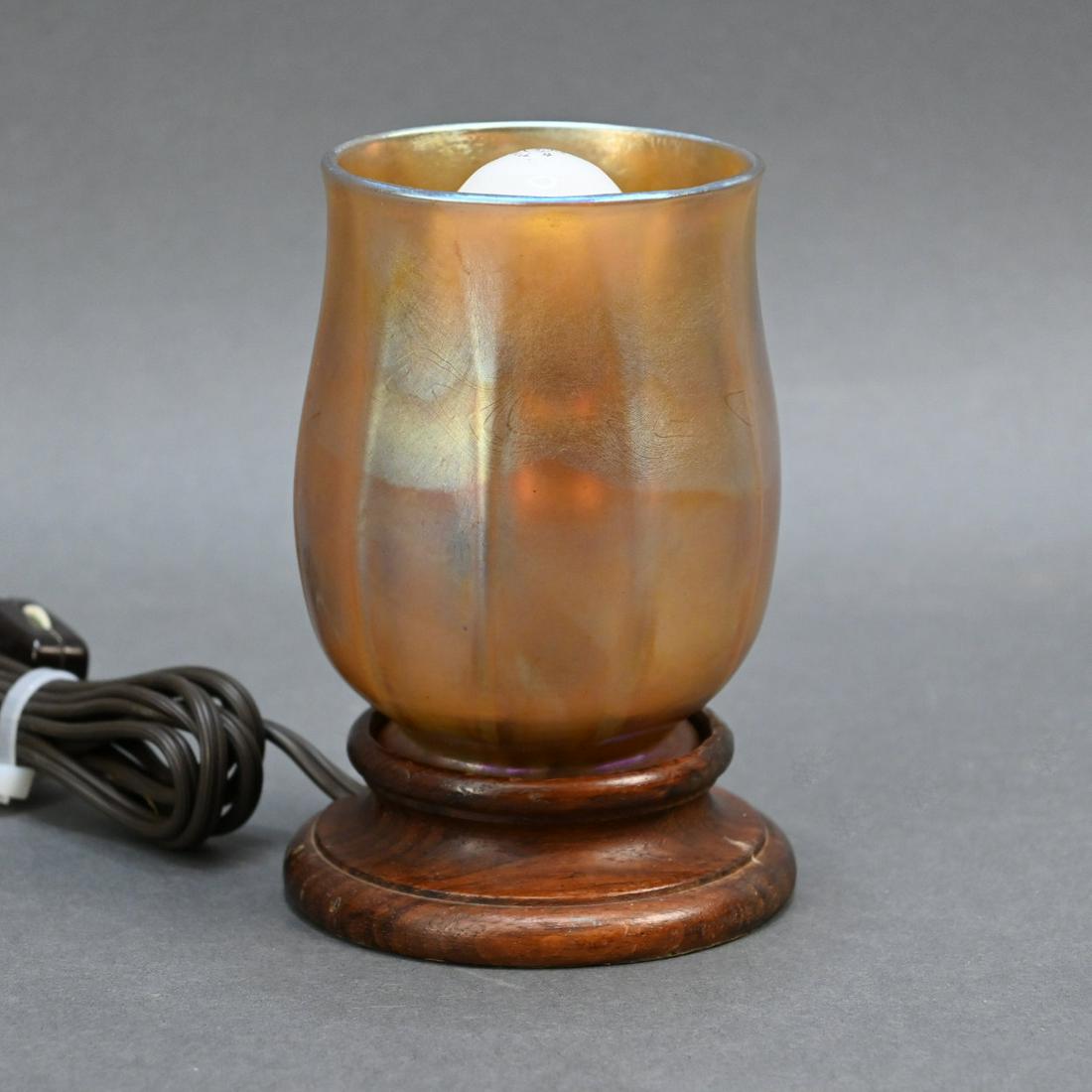 Tiffany Studios Favrile Art Glass Shade: Tiffany Studios Favrile Iridescent Art Glass Shade Fitted As A Torchere, Height 4 1/8 Inches (shade Only).