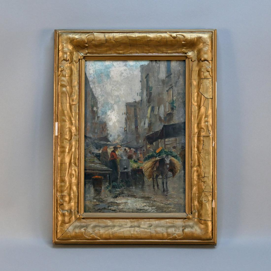 Oscar Riccardi (Ital, 1864-1935) Street Market: Oscar Ricciardi (Italian, 1864-1935) Italian Street Market, O/c (15 1/2 X 10 1/4 Inches).