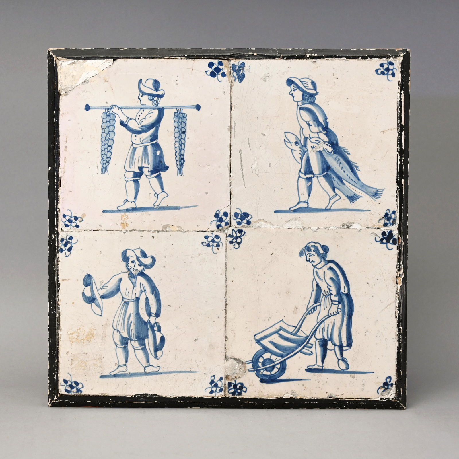 Four Framed 18th C. Dutch Delft Tiles (1 of 2)
