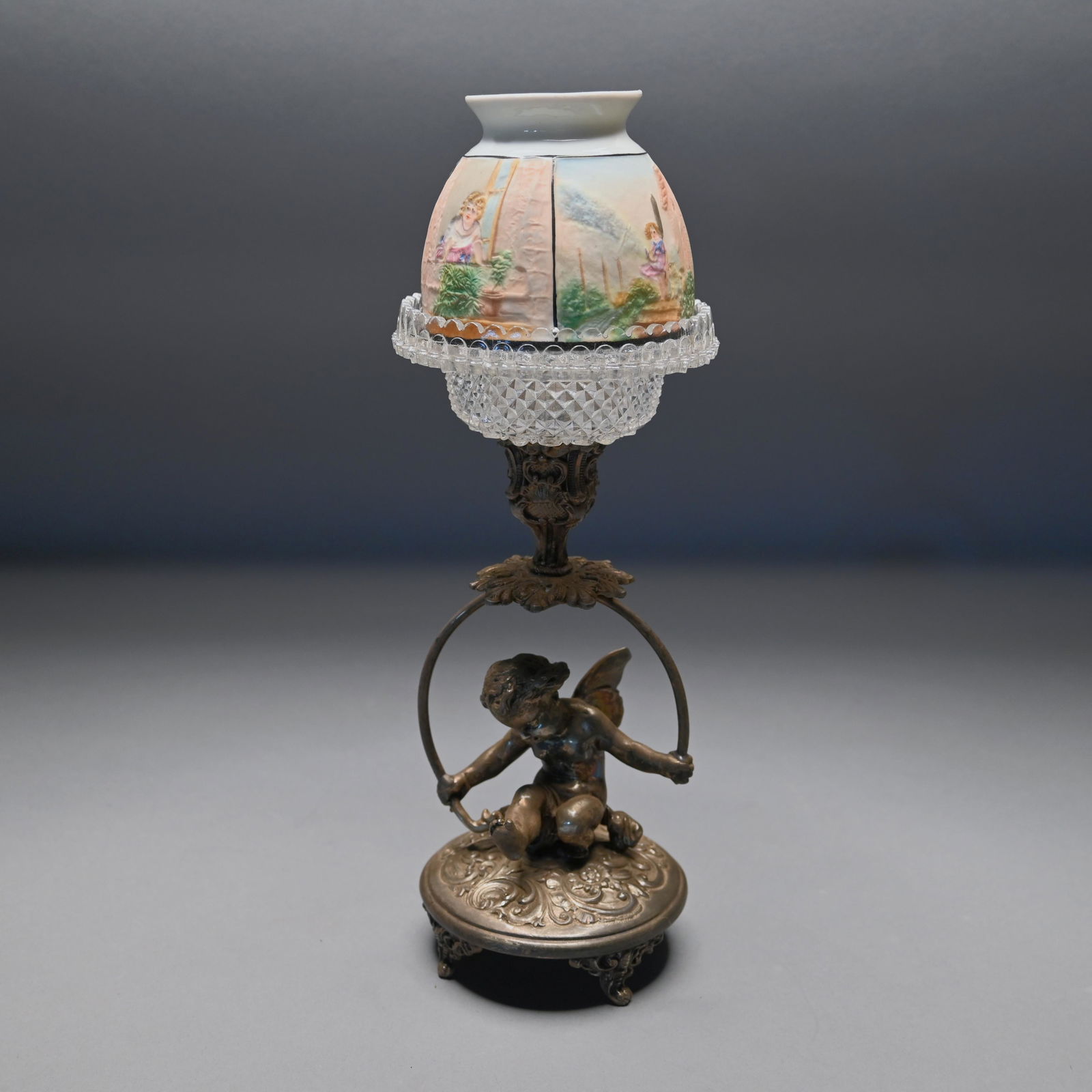 German Polychrome Lithophane Fairy Lamp Shade (1 of 12)