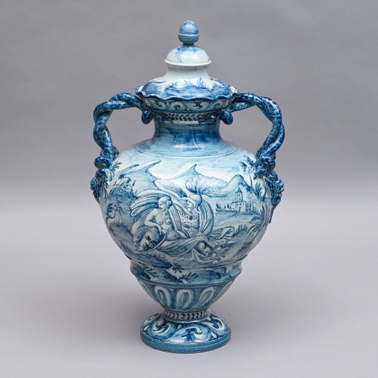 Cantagalli Blue & White Faience Lidded Vase (1 of 8)