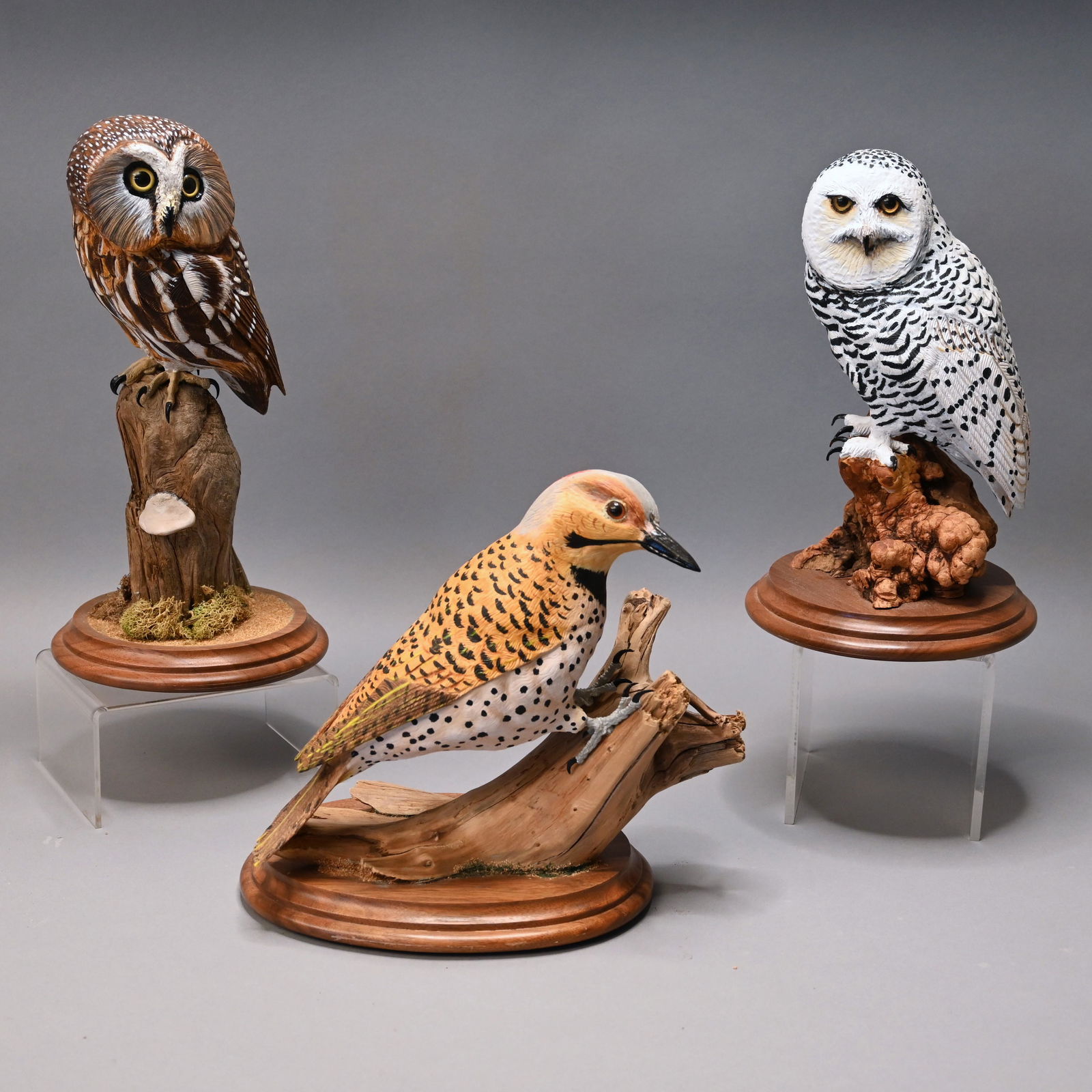 Lot of Three Carved & Paint-Decorated Birds (1 of 10)