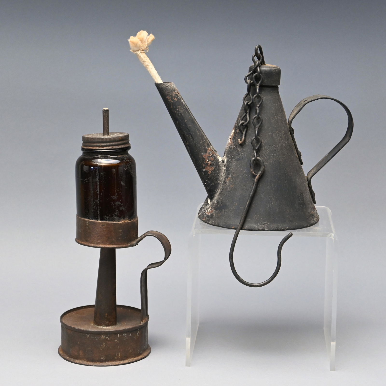 Amber Glass Alcohol Lamp with Tidy & Miners Lamp (1 of 5)