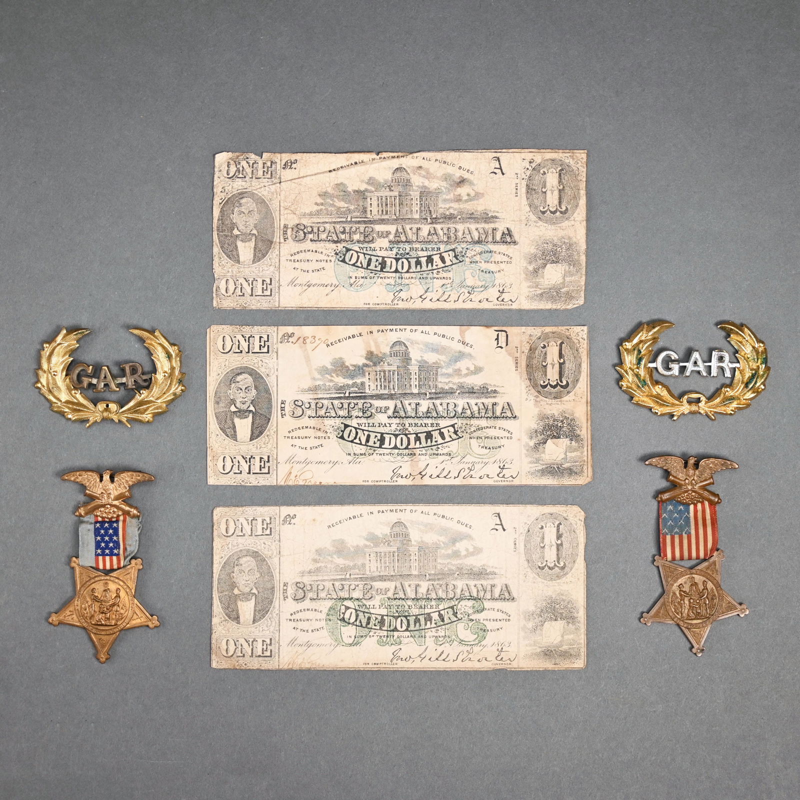 Lot of GAR Badges & Confederate Notes (1 of 5)