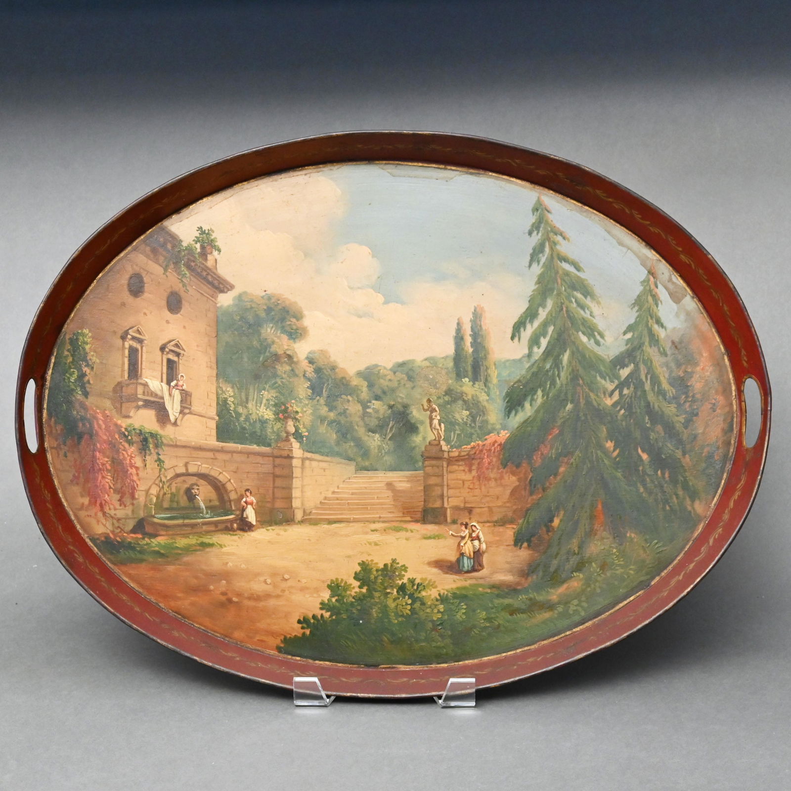 19th C. French Hand-Painted Oval Tole Tray (1 of 2)