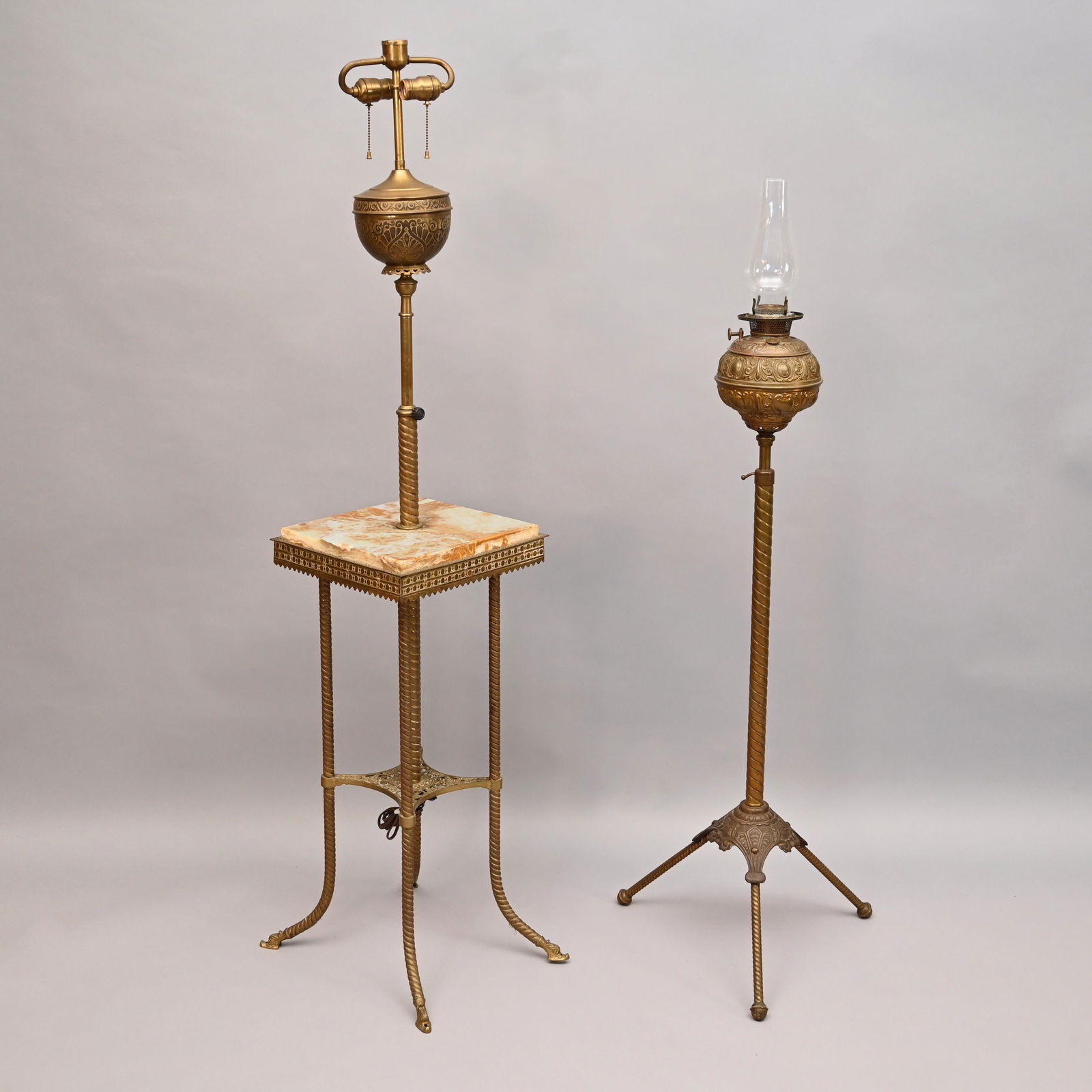 Victorian Brass & Marble Piano Lamp w/ Another (1 of 8)