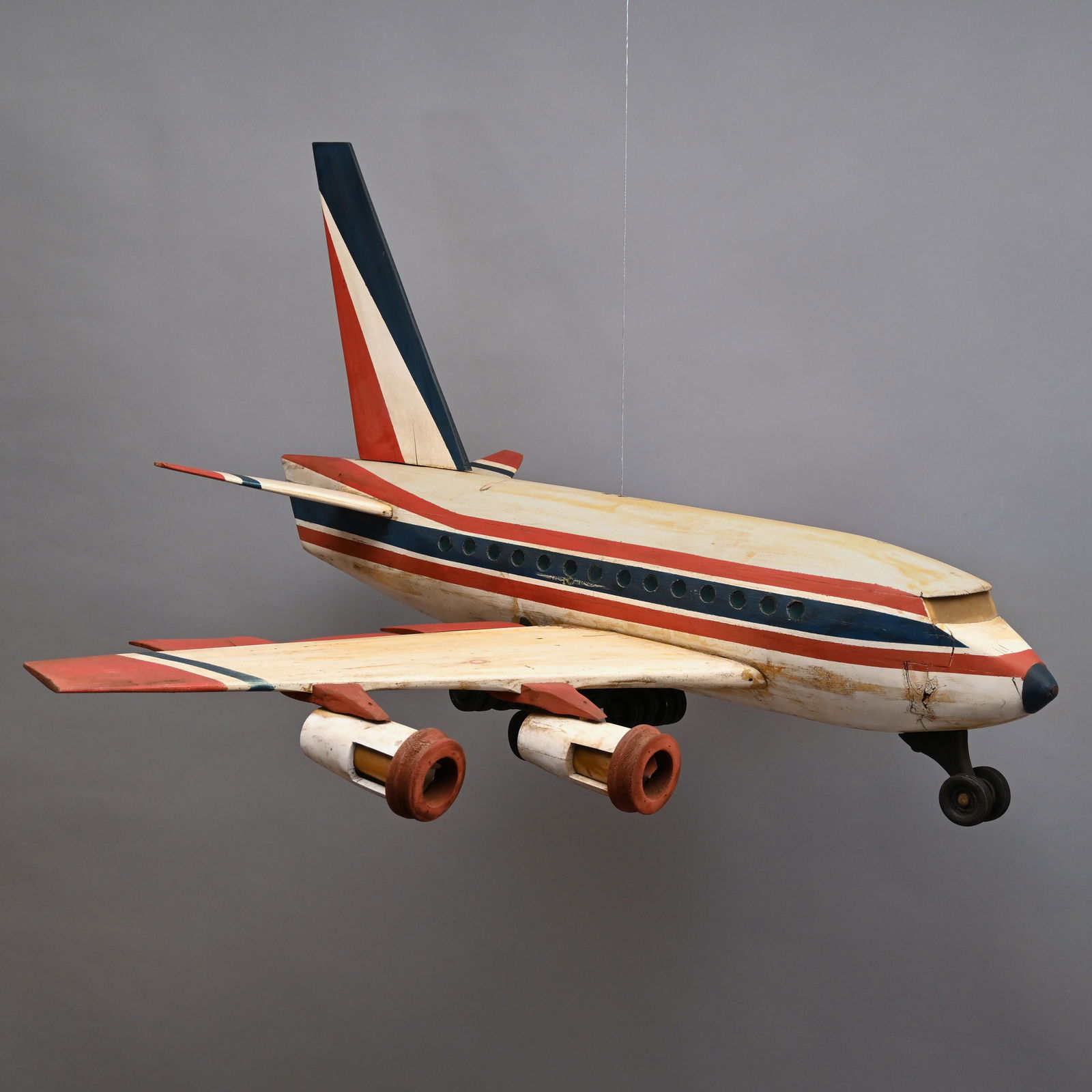Large Folk Art Carved & Paint Decorated Jetliner (1 of 11)