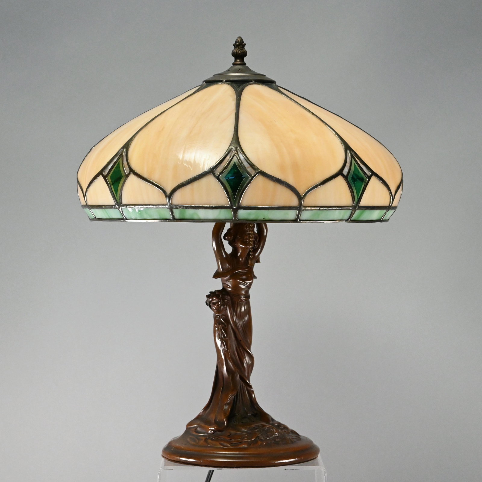 Art Nouveau Style Leaded Glass Figural Table Lamp (1 of 2)