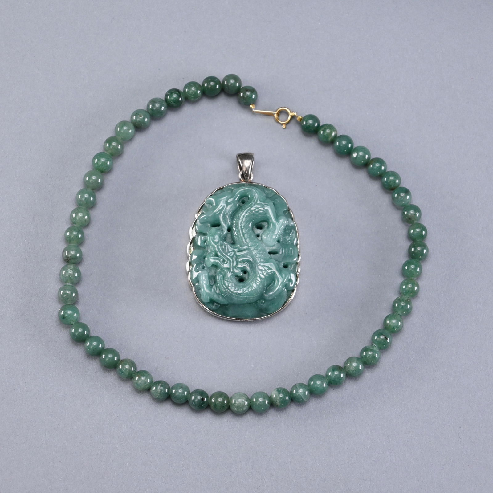 Sterling Set Jade Pendant and Bead Necklace (1 of 3)