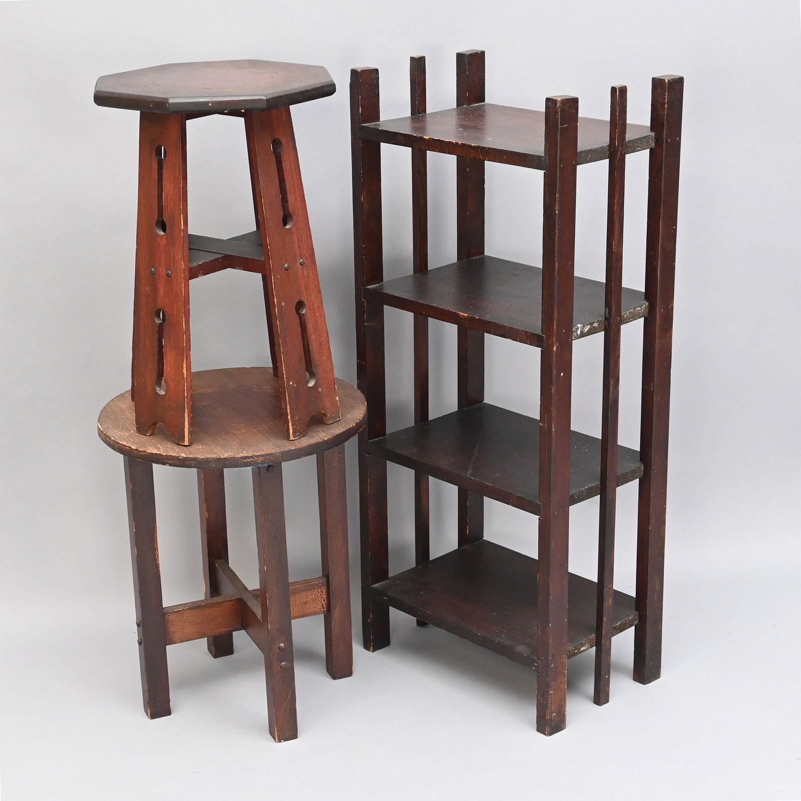 Two Arts & Crafts Taboret Tables and a Bookshelf (1 of 3)