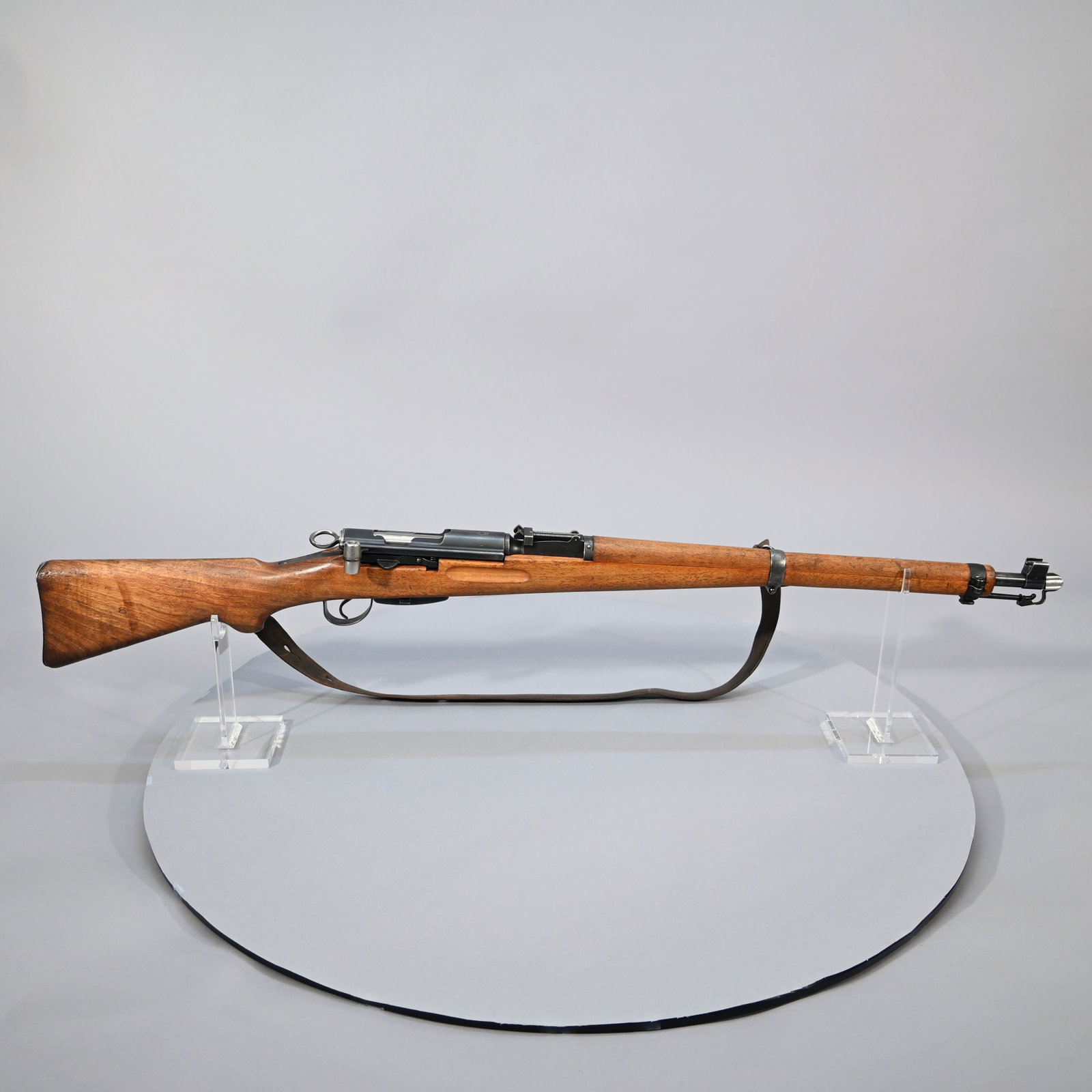 Swiss Schmidt Rubin K31 Carbine Rifle: (Karabiner 1931) Straight pull bolt-action 7.5x55 Swiss. Matching frame, bolt and magazine numbers, #772610. Samco import marks on barrel, leather sling marked "G. Kunz, Brittnau, 1944". Barrel length