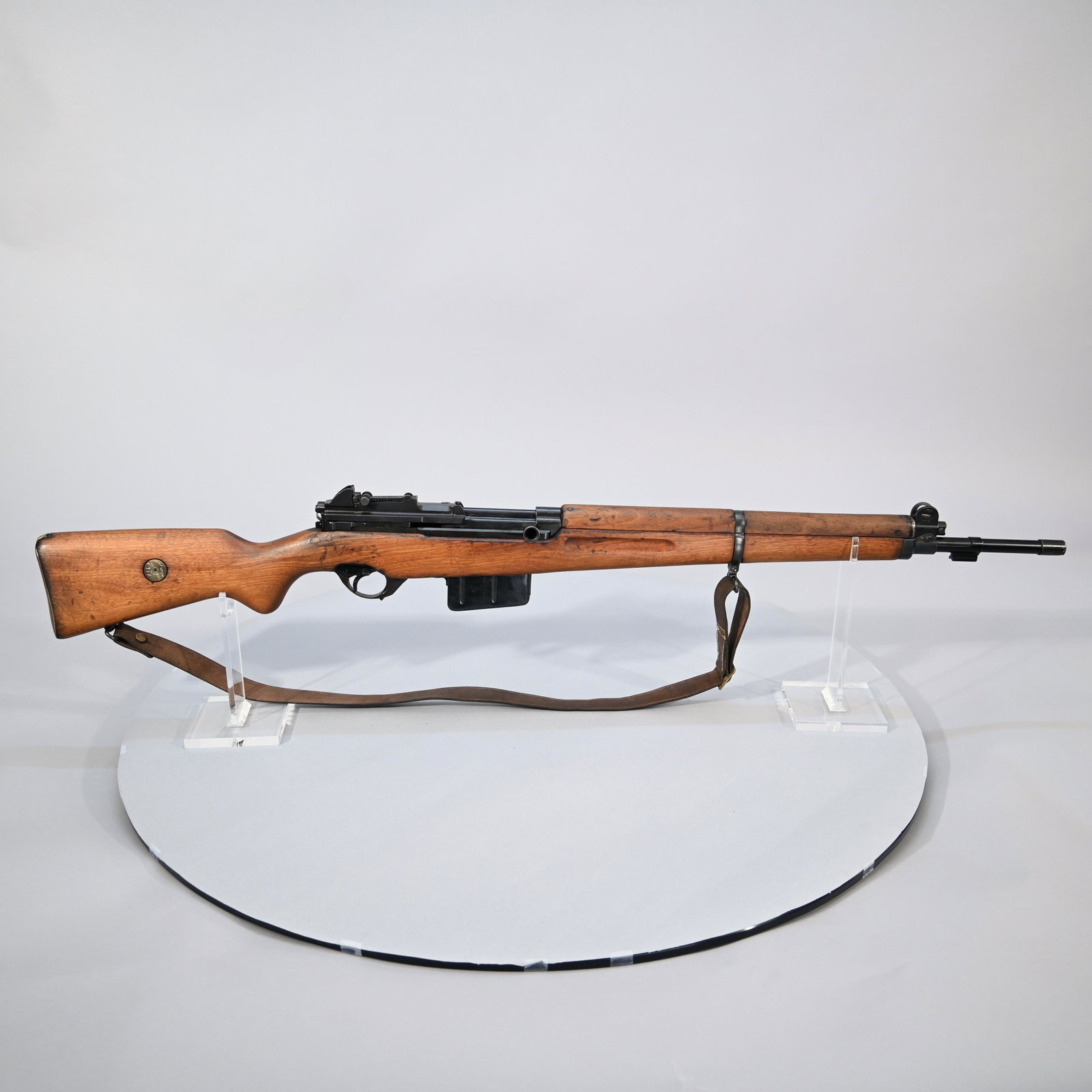 Fabrique Nationale Egyptian Contract FN-49: Manufactured by Fabrique Nationale under contract for Egypt, 8mm Mauser. #21050. Leather sling. Barrel length: 22.75 inches. Overall length: 44.25 inches.