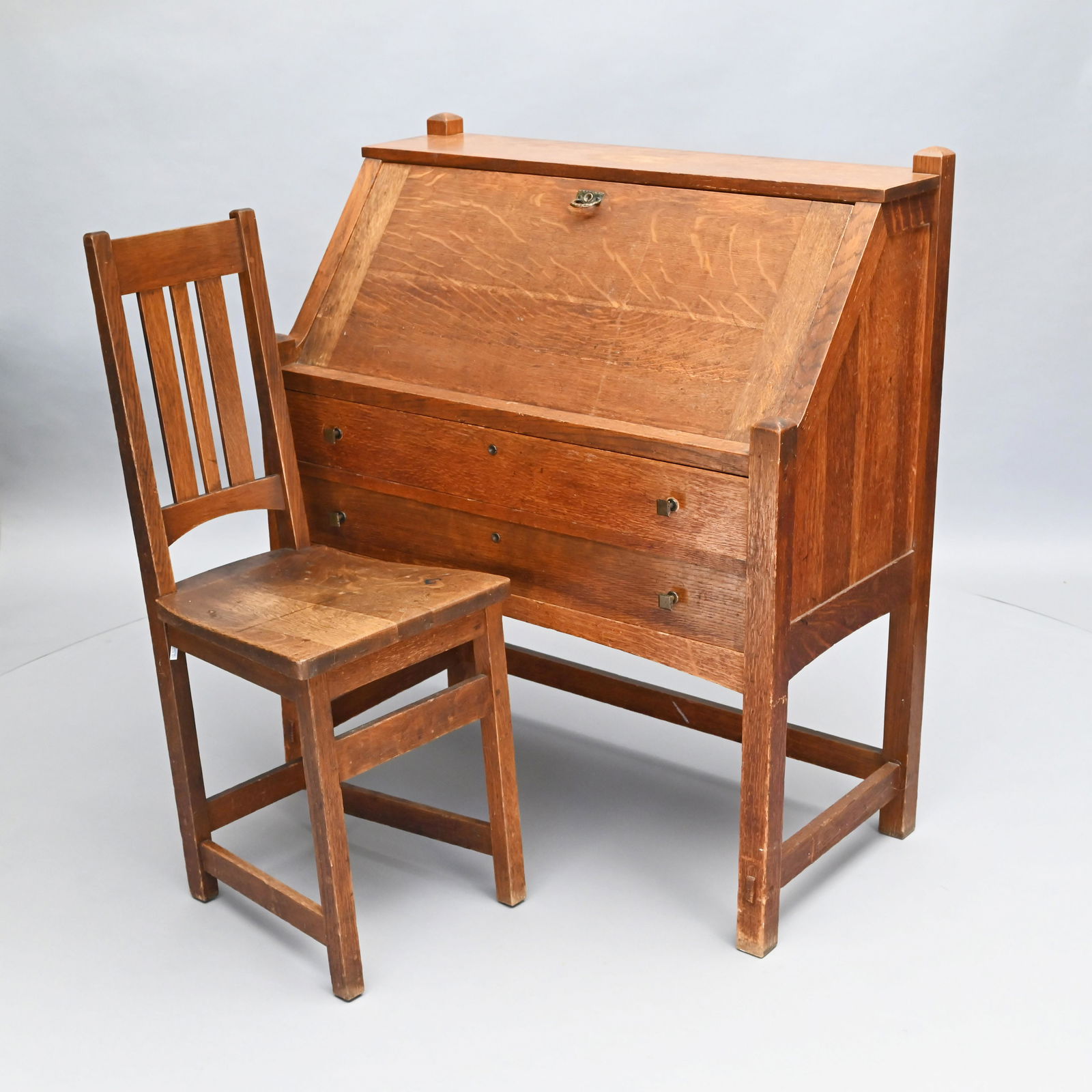 Arts & Crafts Oak Slant-Front Desk & Chair,Limbert (1 of 13)