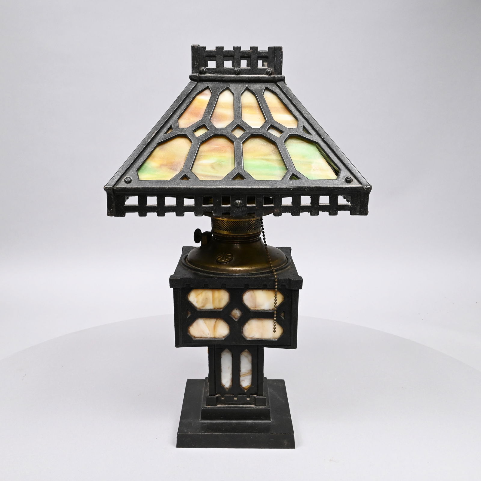 Arts & Crafts Patinated-Iron & Slag Glass Lamp (1 of 6)