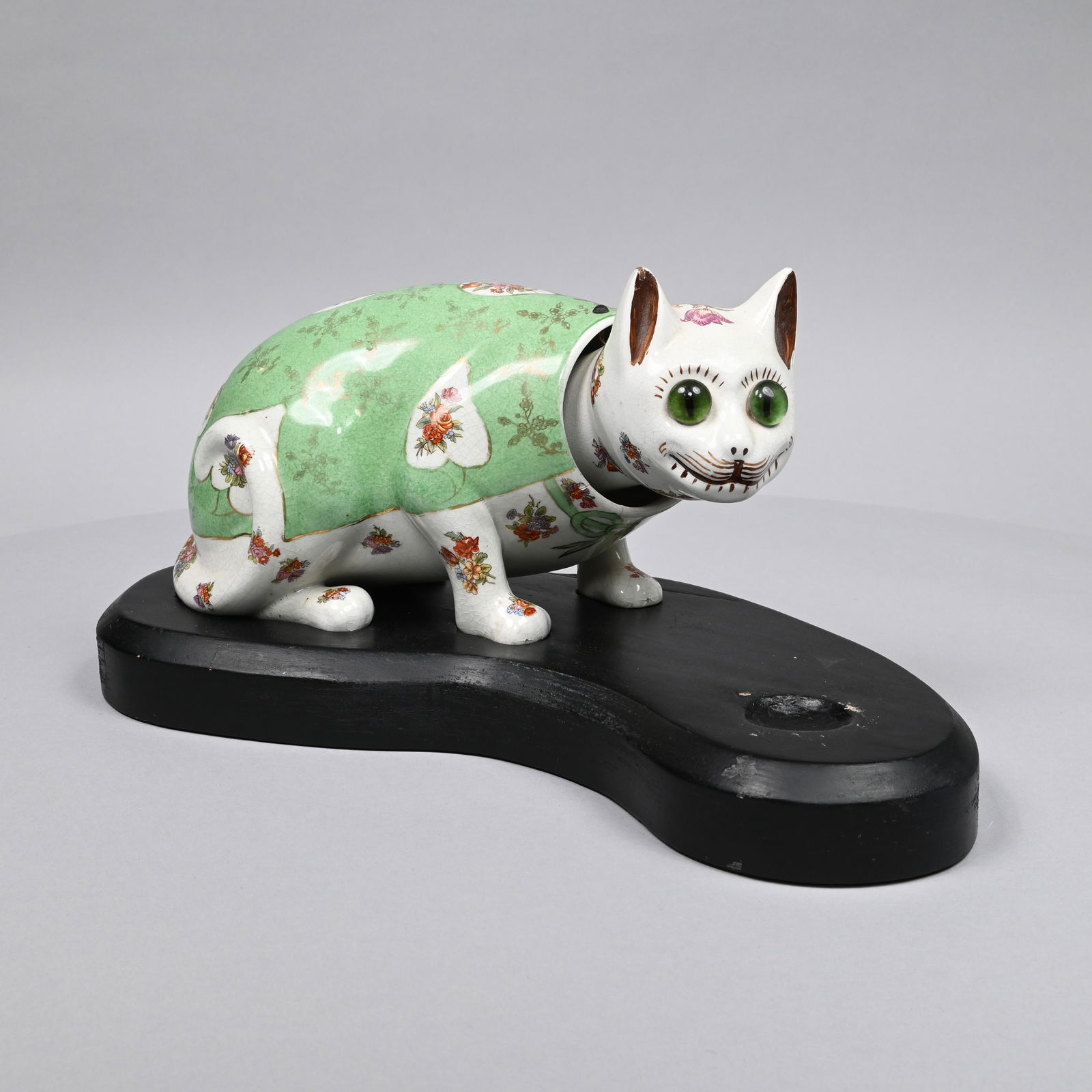 Faience Cat and Glass Fish Figural Group (1 of 12)