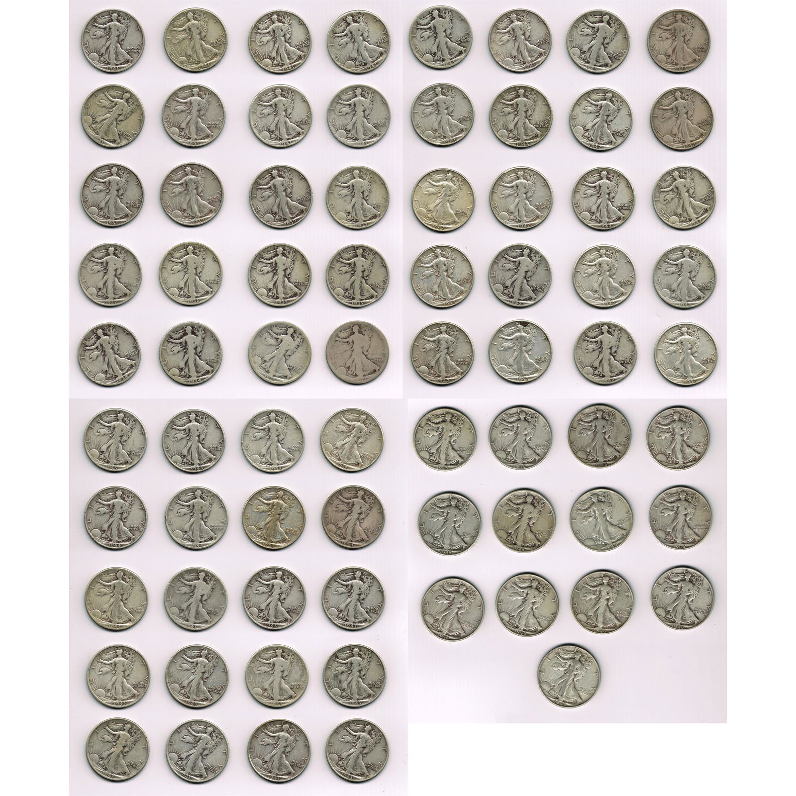 Collection of 73 Walking Liberty Half Dollars (1 of 9)