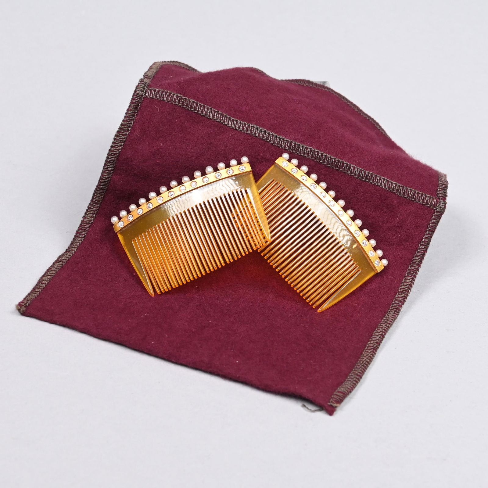 Pair of Lady's Diamond & Pearl Set Hair Combs (1 of 5)