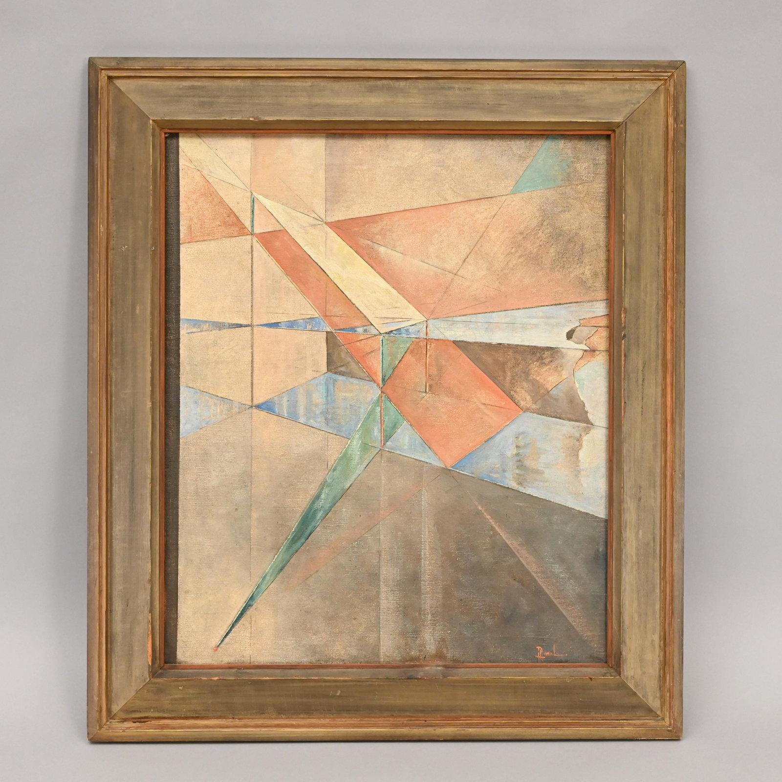American School Cubist Abstract: American School Cubist Abstract, circa 1920, oil on canvas, indiscernibly signed, inscribed on reverse "Massachusetts Institute of Technology, Illustration Service #-207-", (25 x 21 inches); within a 