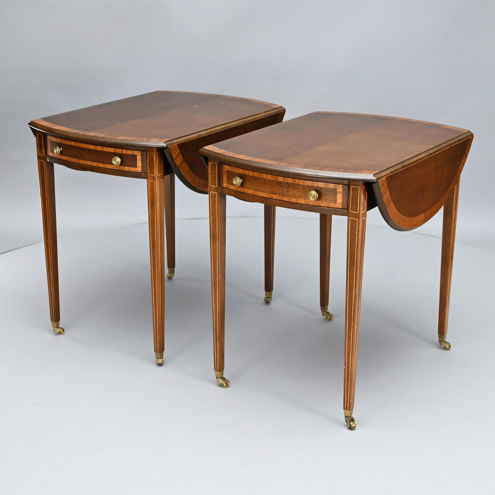 Pair Georgian-Style Inlaid Walnut Pembroke Tables (1 of 5)