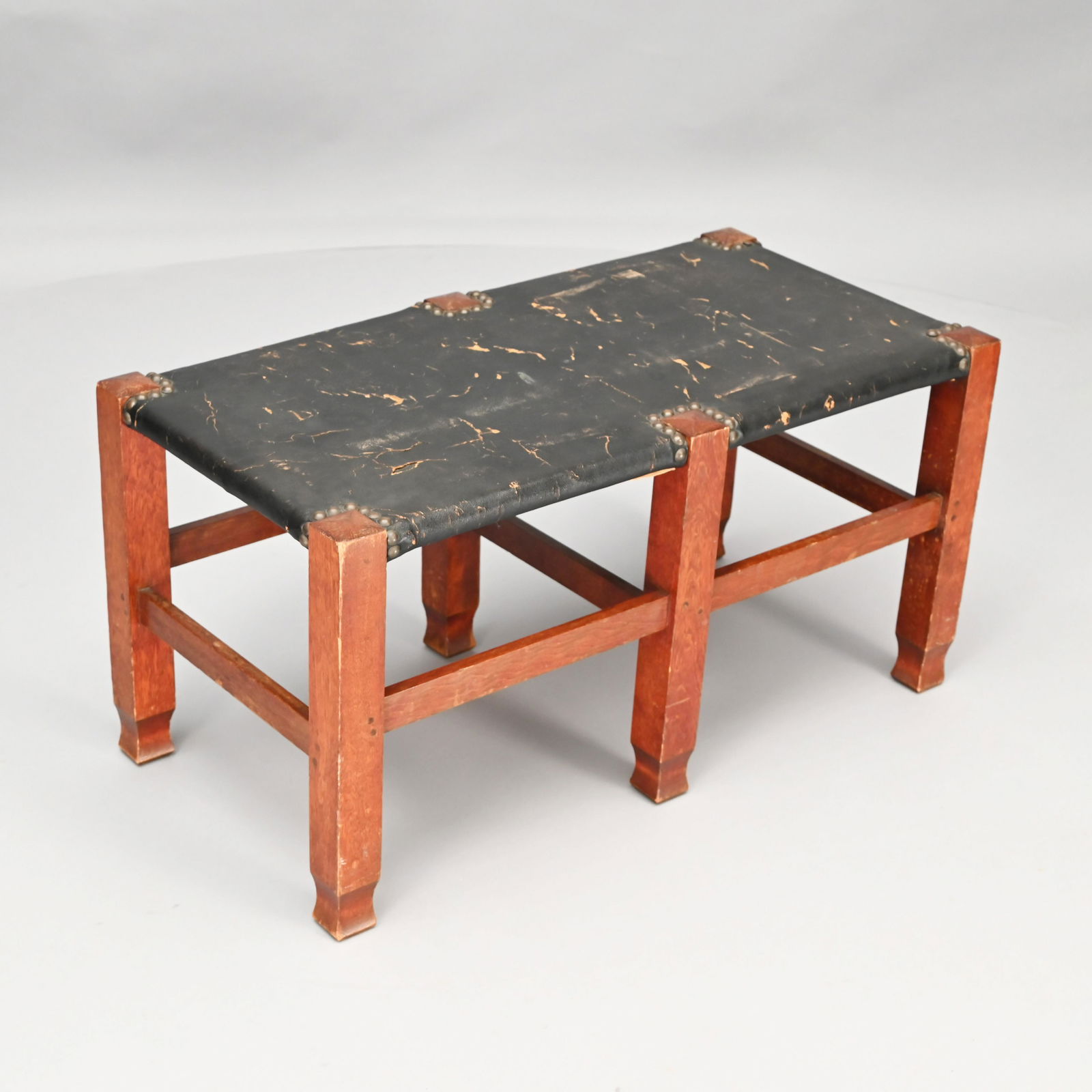 Arts & Crafts Leather-Upholstered Double Footstool (1 of 7)