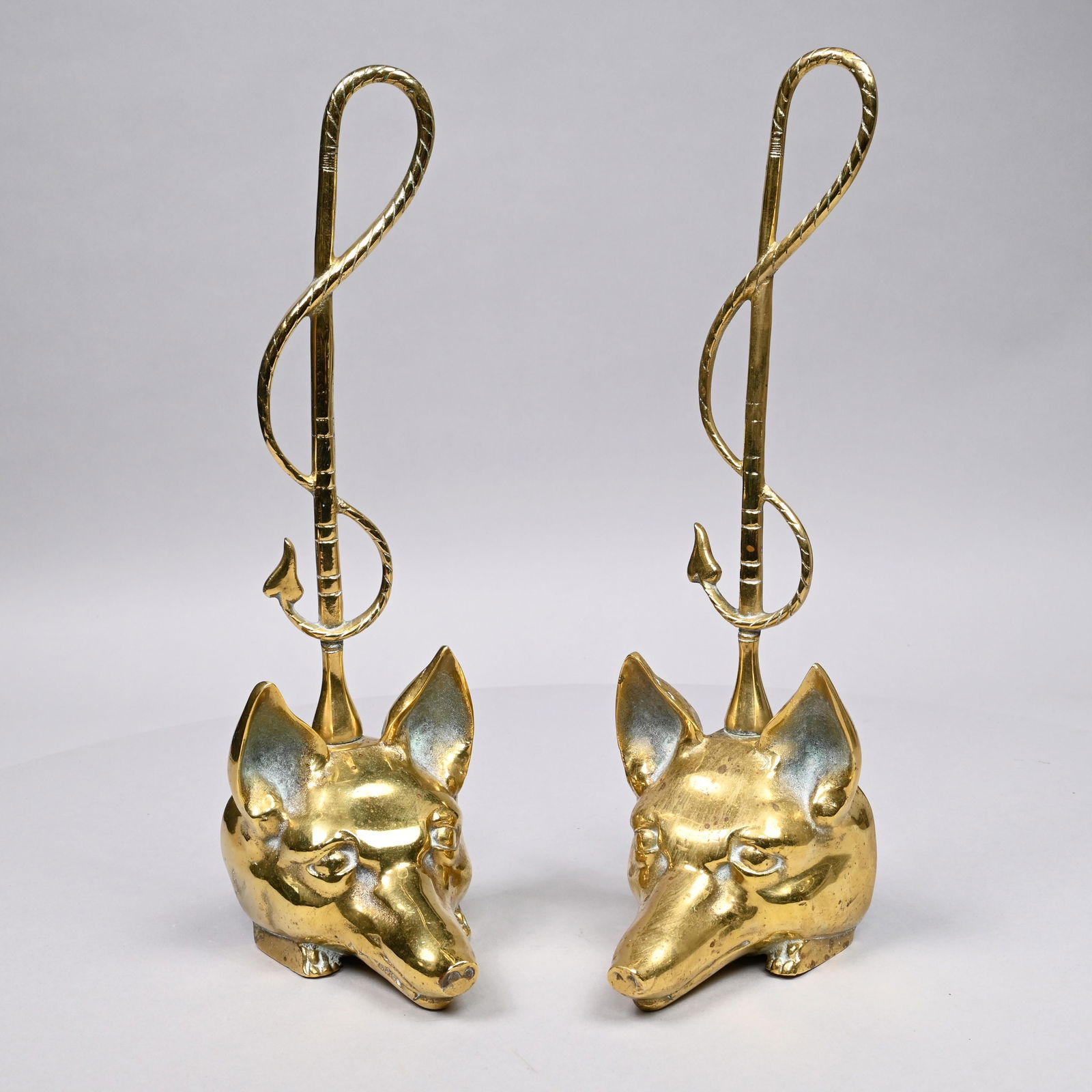 Pr. English Brass Fox Mask & Riding Crop Doorstops (1 of 9)