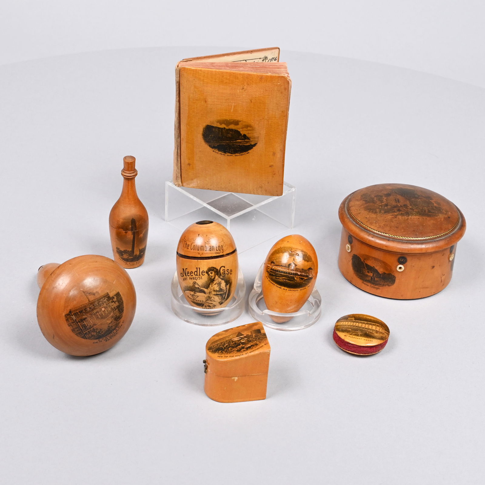 Seven Scottish Mauchline Ware Objects & Needlecase (1 of 17)