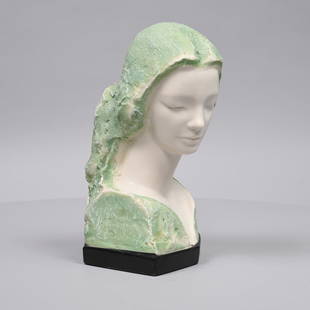 Vincent Glinsky - Female Bust Marble Sculpture: Vincent Glinsky (Russian, 1895-1975), Female bust, cast marble sculpture. H: 11 in., W; 7 in., D: 5.5 in.
