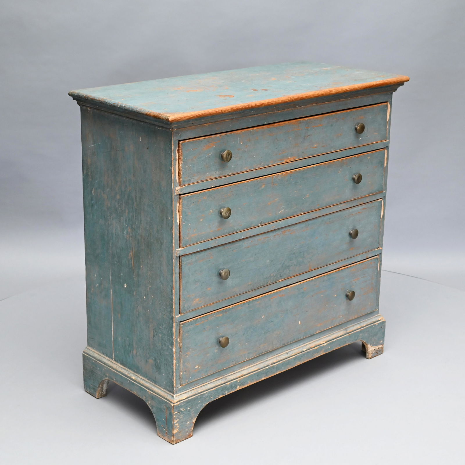 New England Pine Chippendale Chest in Blue Paint (1 of 8)