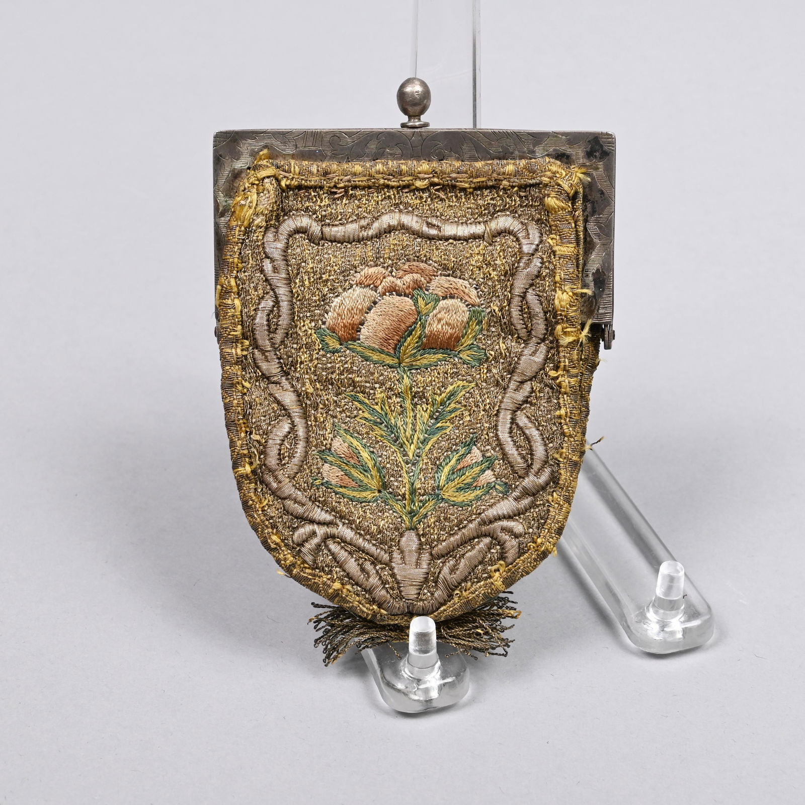 18th Century French Metal Thread-Embroidered Purse (1 of 8)