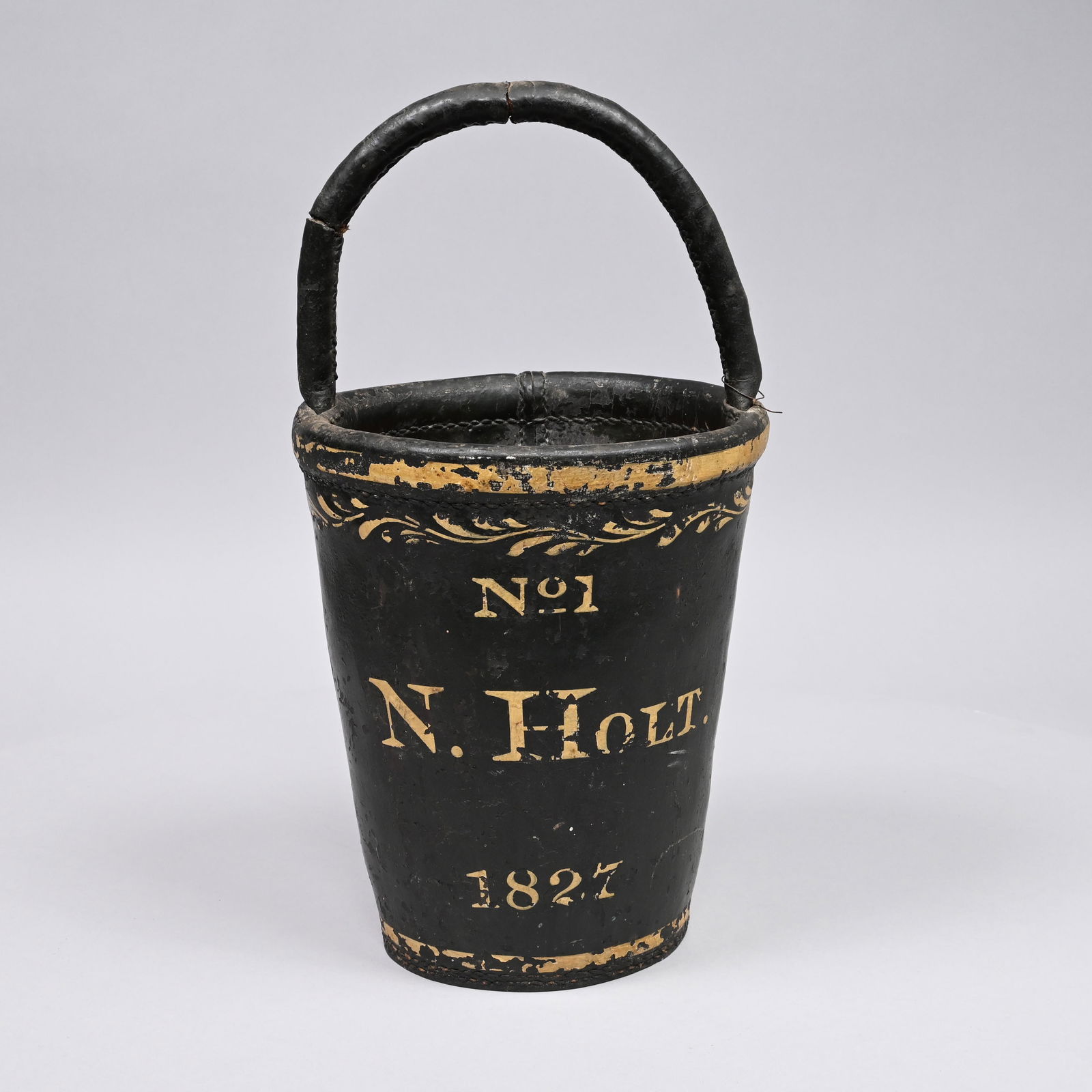 "N. Holt's" Painted Leather Fire Bucket, 1827 (1 of 8)