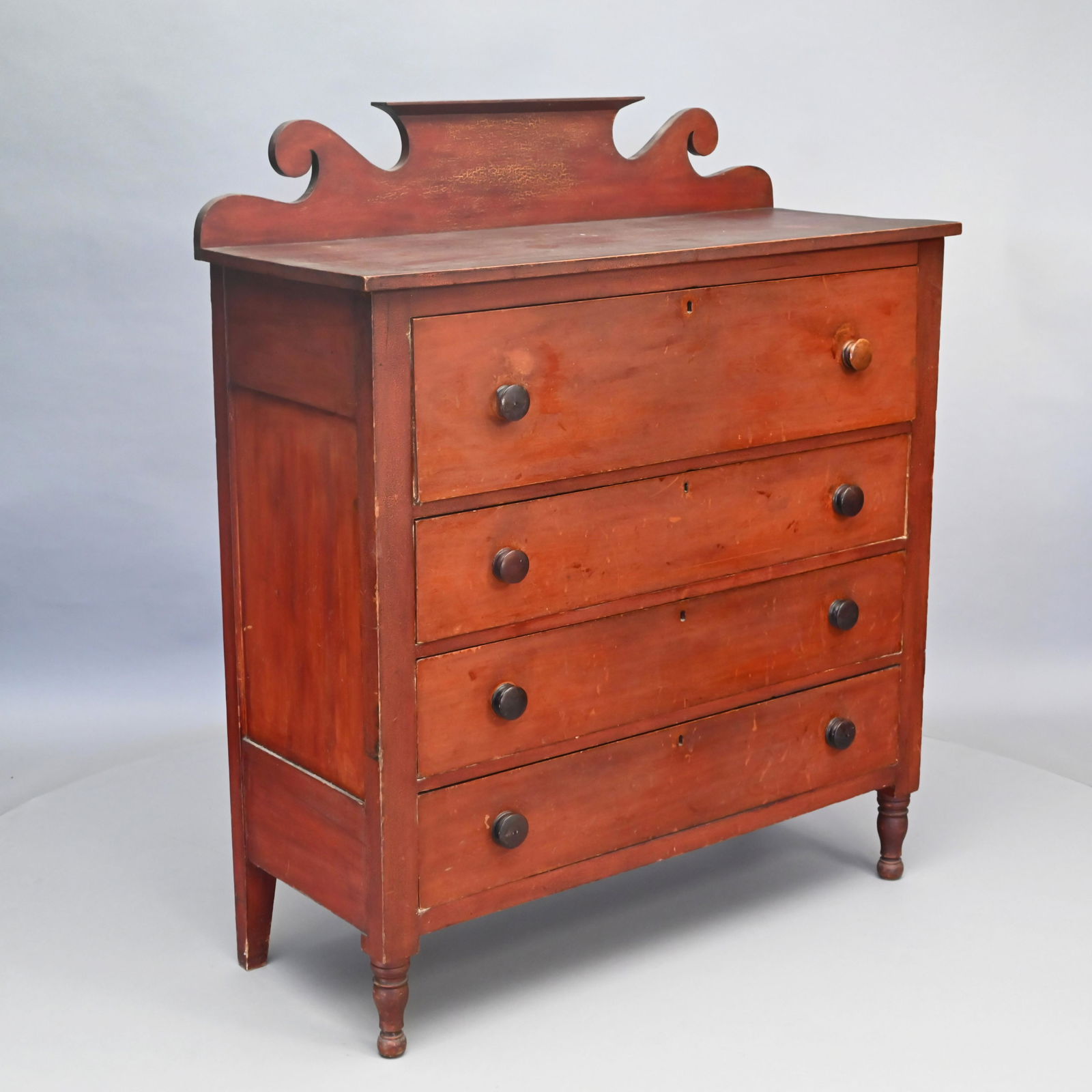 Maine Sheraton Pine Chest in Red Paint (1 of 7)