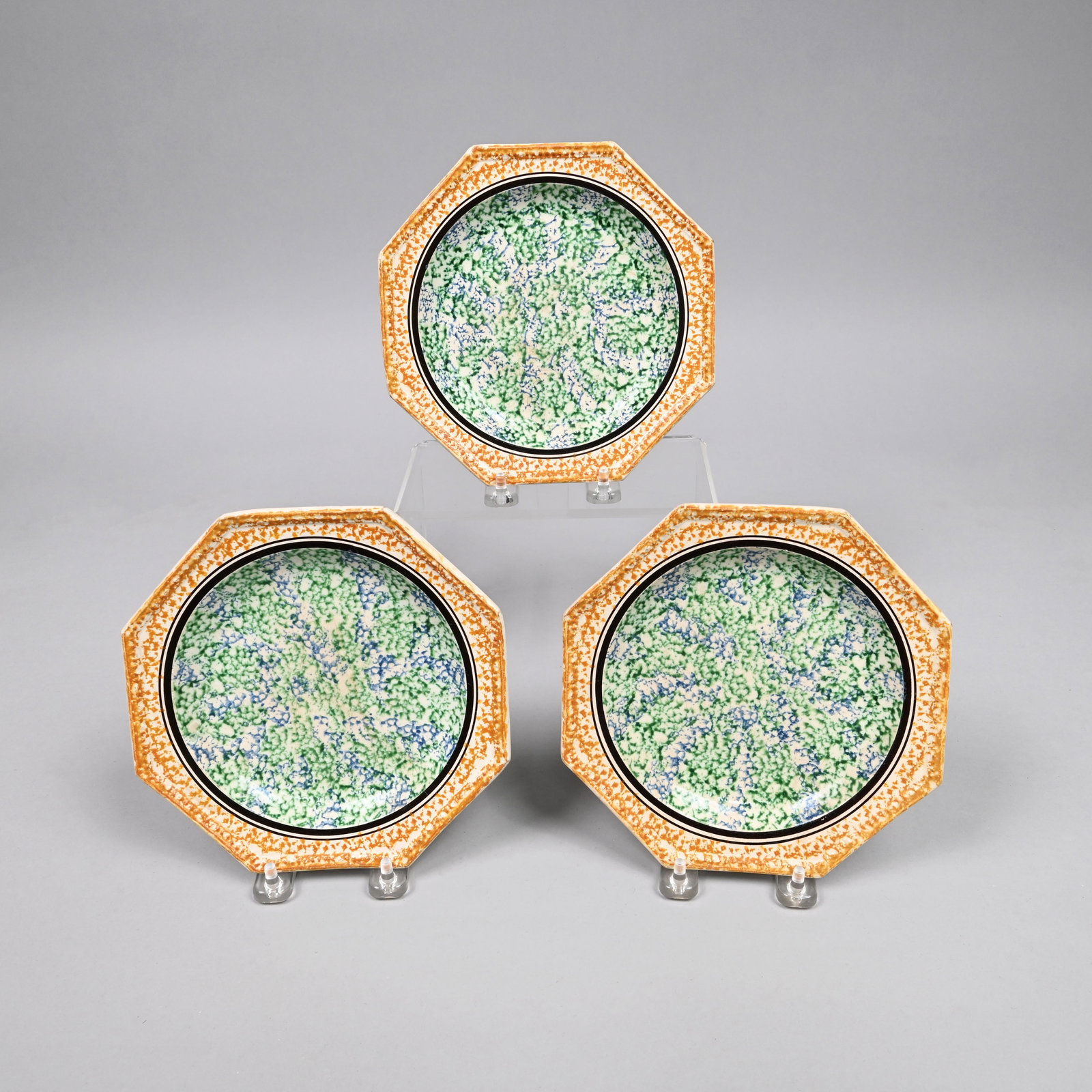 Set Three Staffordshire Spatterware Plates, C.1830 (1 of 2)
