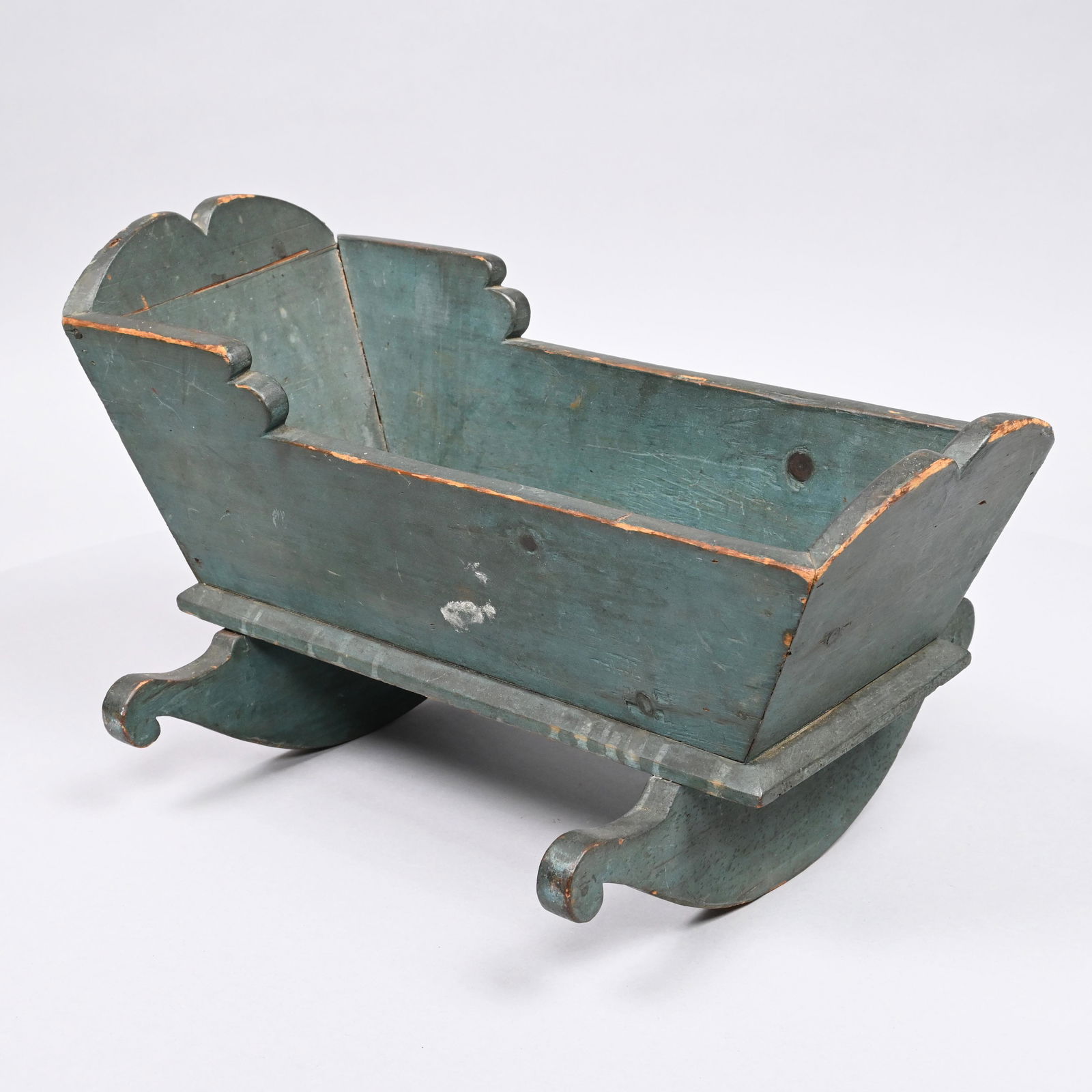 Amer. Child's Pine Doll Cradle in Slate Blue Paint (1 of 6)