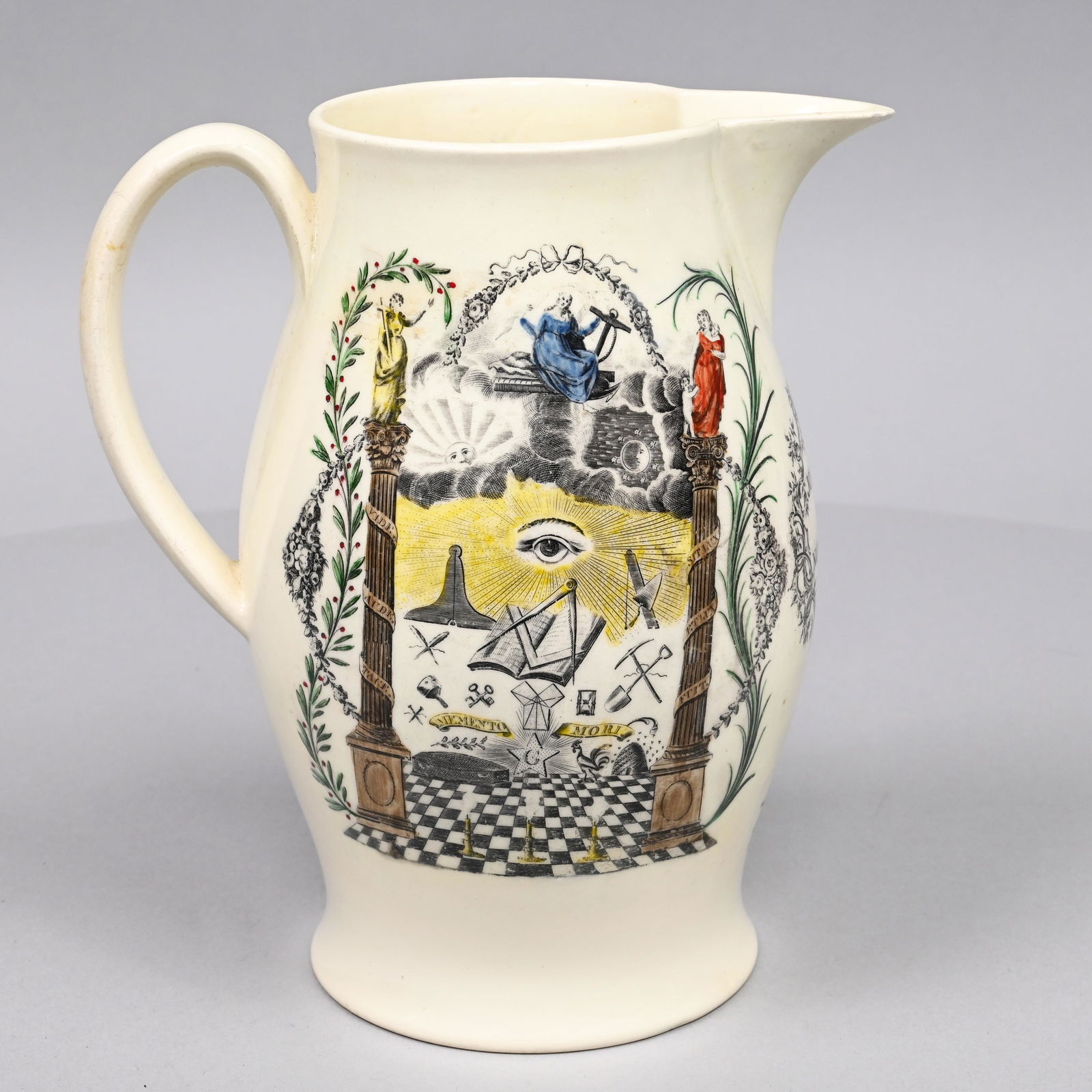 English Creamware Masonic Presentation Jug, C.1800 (1 of 5)