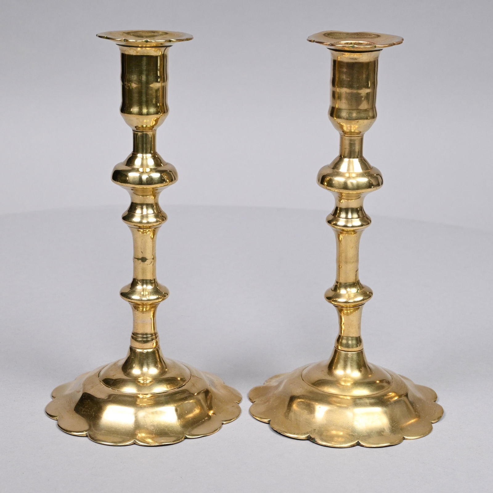 Pair of George II Brass Petal Candlesticks (1 of 8)