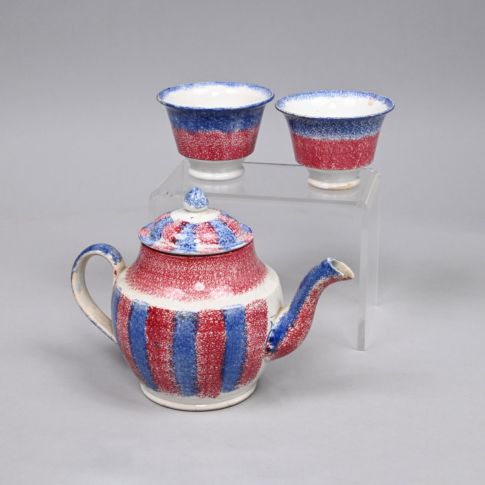 Staffordshire Spatterware Teapot,2 Adams Rose Cups (1 of 17)