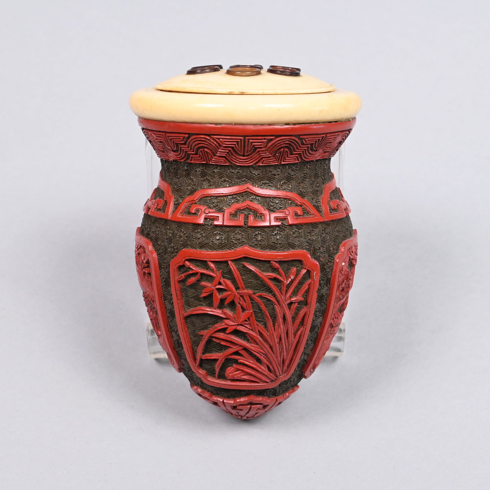 Chinese Carved Red Cinnabar & Black Lacquer Censer (1 of 10)