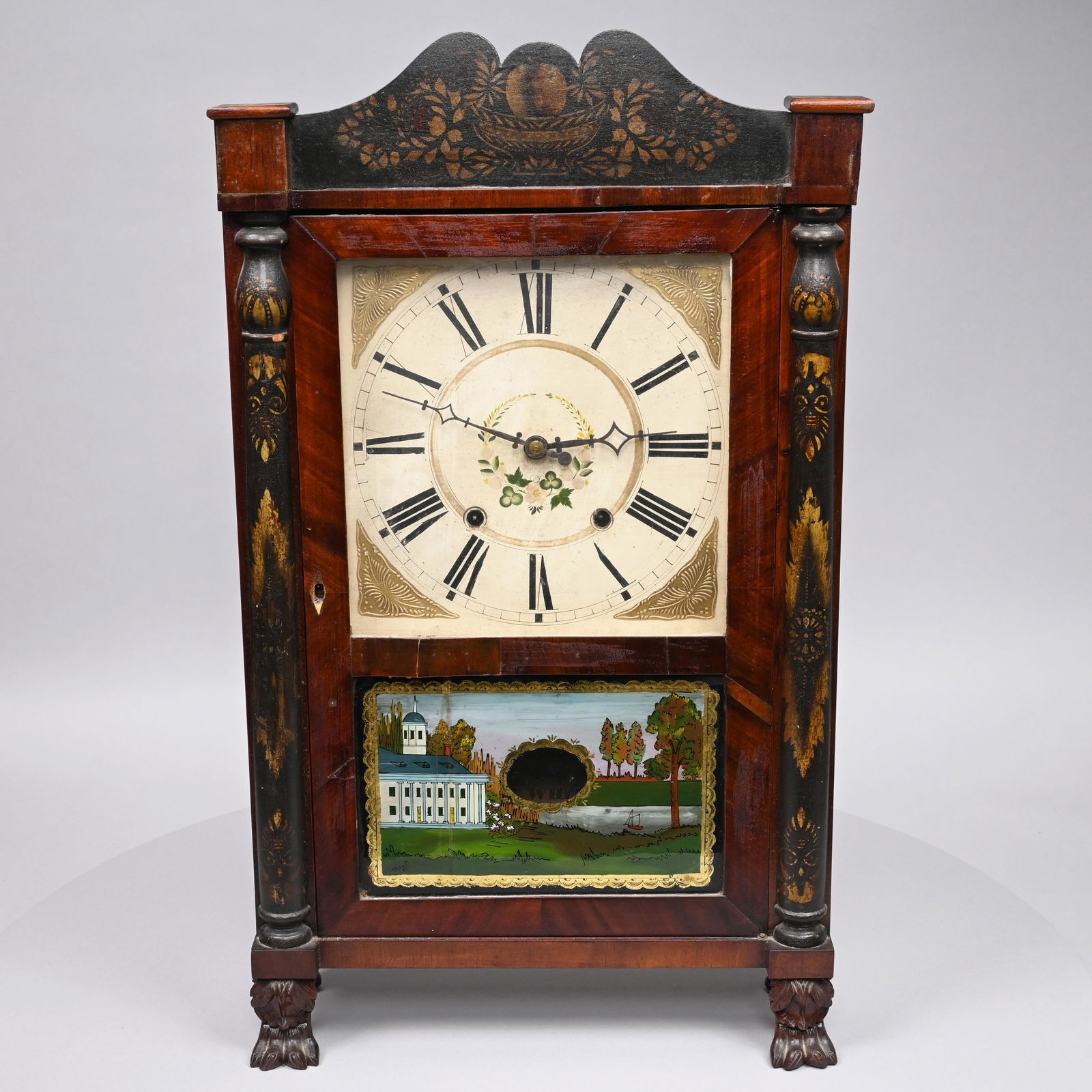 Late Classical Mahogany & Eglomise Shelf Clock (1 of 9)