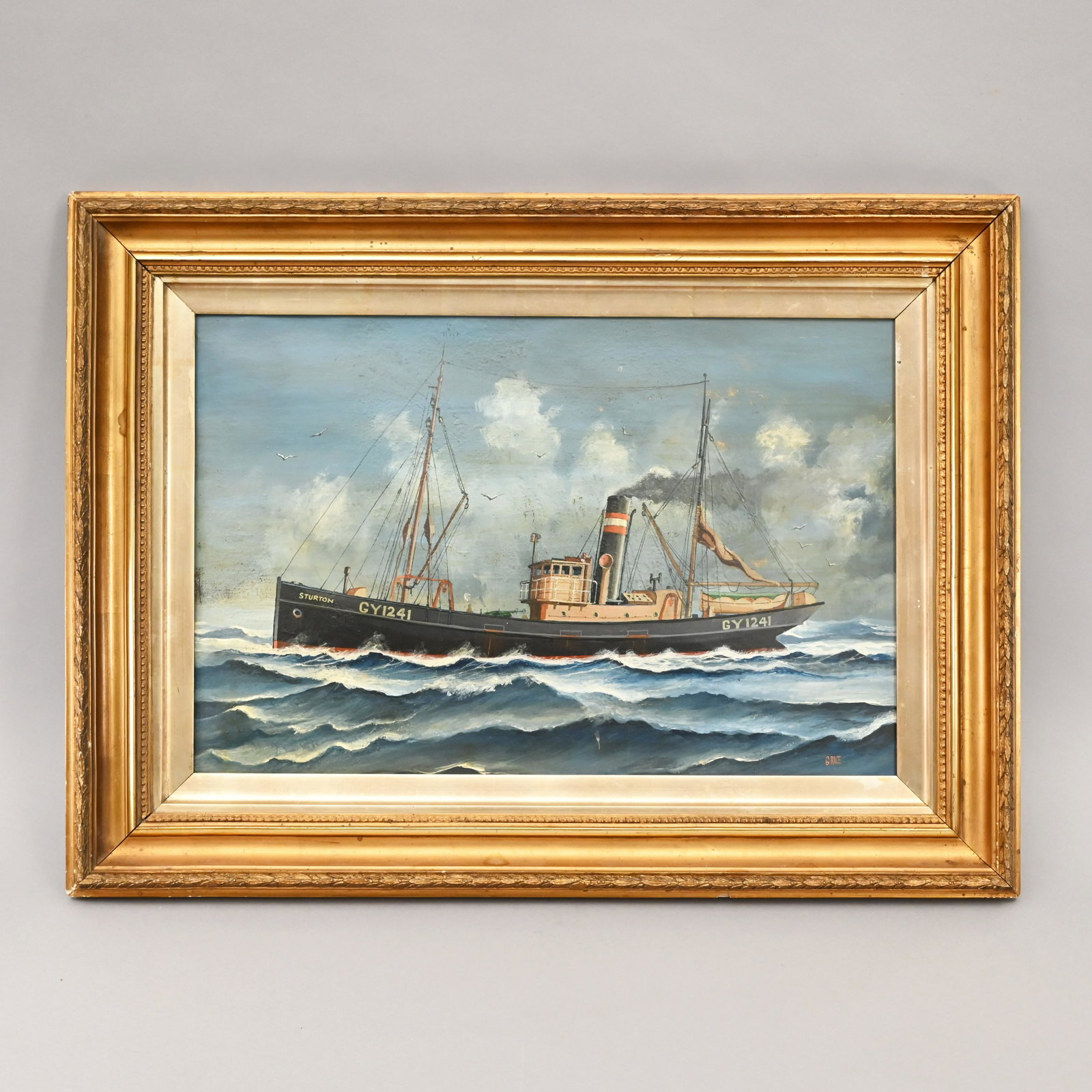 G. Race - Portrait of the Grimsby Trawler Sturton: G. Race. Portrait of the Grimsby Trawler Sturton GY1241, oil on board, signed lower right "G. RACE" (15.75 in. x 23.75 in.). Frame: H: 23 in., W: 31 in.