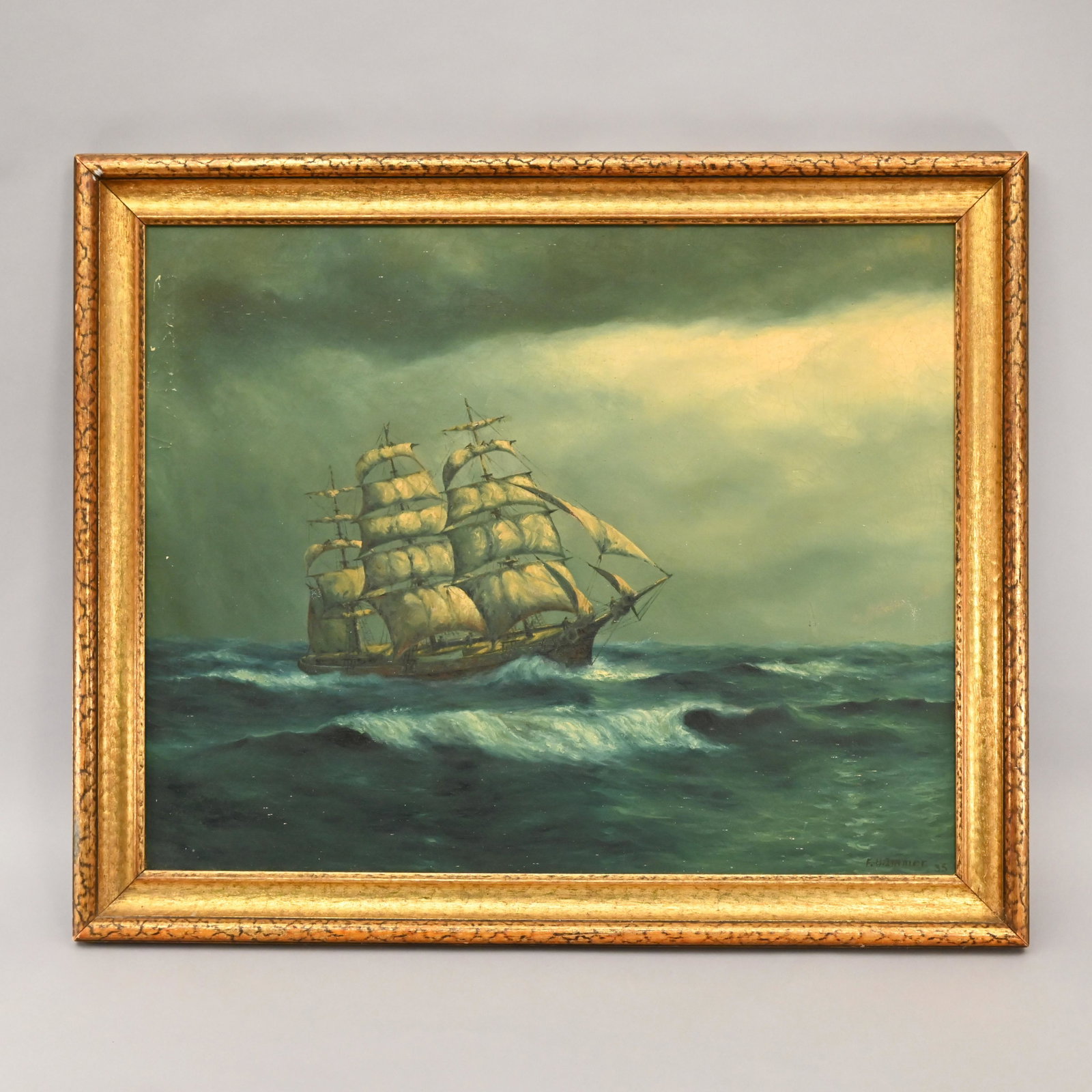 Frederick Herman Immer - Ship at Sea: Frederick Herman Immer (American, 1884-1939) Ship at Sea, 1935, oil on canvas (28 x 36 inches); within a giltwood frame. Overall dimensions: H: 33.5 in., W: 40.5 in., D: 2.75 in.
