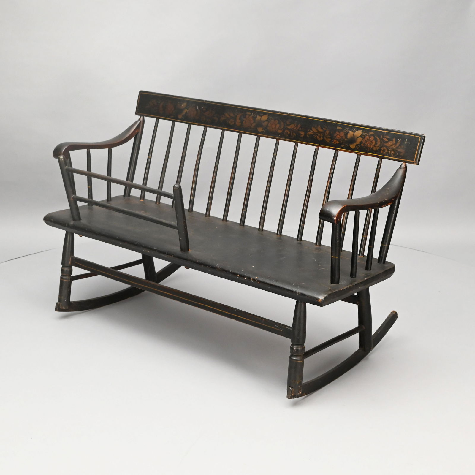 Black Painted & Stenciled Nanny Bench (1 of 4)