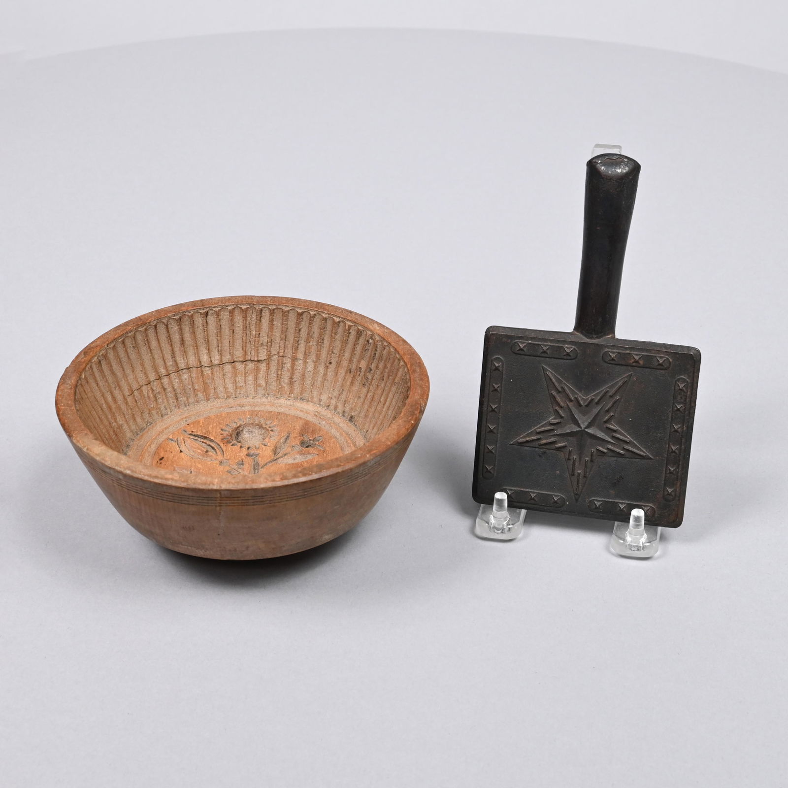 Primitive Cast-Iron Butter Pat, Wood Butter Print (1 of 6)