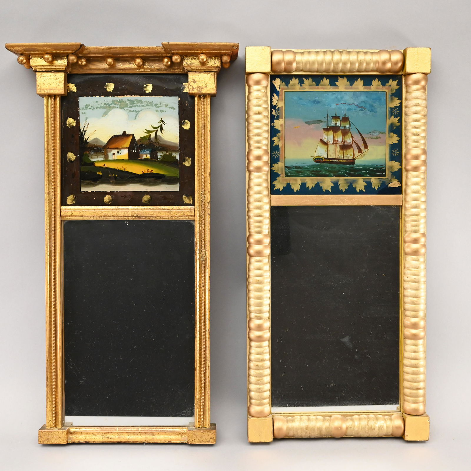 Two Federal Giltwood & Eglomise Tabernacle Mirrors (1 of 7)