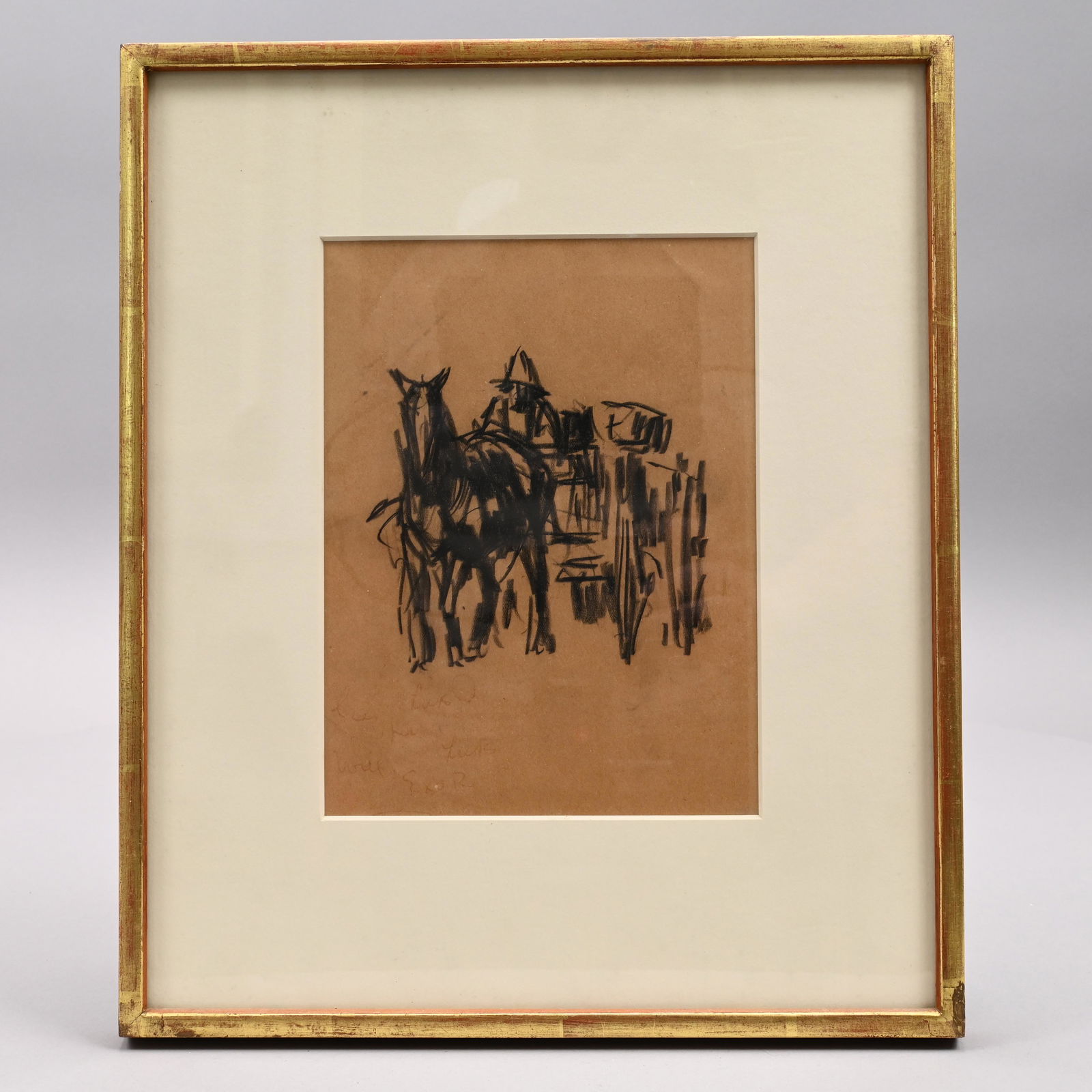 George Luks - "Man Driving Horse and Cart": George Benjamin Luks (American, Williamsport, Pennsylvania 1866Â–1933 New York). "Man Driving Horse and Cart," 1905-15. Black Crayon on brown paper (8.125 x 6 inches, sight), apparently unsigned, i