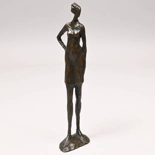 Tom Corbin - Hand on Hip, Bronze: Tom Corbin (American, b. 1954). "Hand on Hip." Bronze figure, signed "CORBIN" back of base. H: 8.75 in., W: 2.125 in., D: 2.5 in.